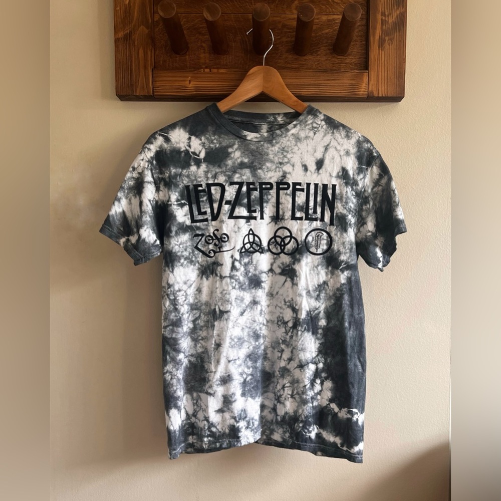 Led Zeppelin Tye Dye Tshirt, Grey & White, Medium